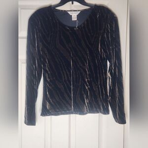 Vtg Paolo Santini XL Peanut Brown Black  Velvet Lngslv Women’s Top Sweater New
